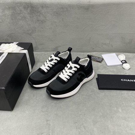 Chanel CC Logo nylon mesh leather sneakers