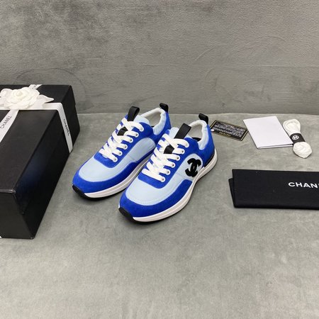 Chanel CC Logo nylon mesh leather sneakers