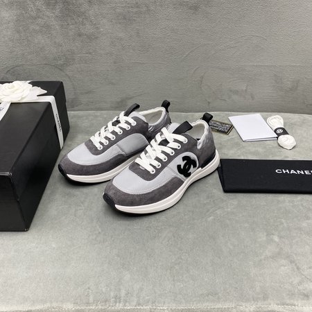 Chanel CC Logo nylon mesh leather sneakers