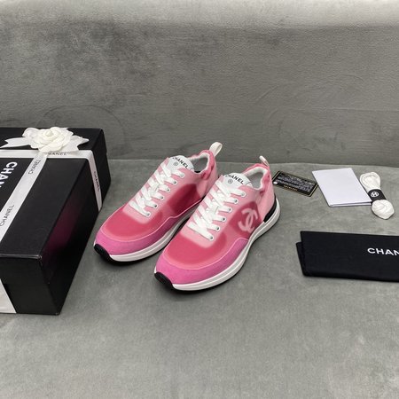 Chanel CC Logo nylon mesh leather sneakers