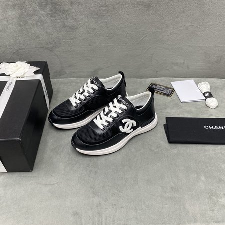 Chanel CC Logo nylon mesh leather sneakers