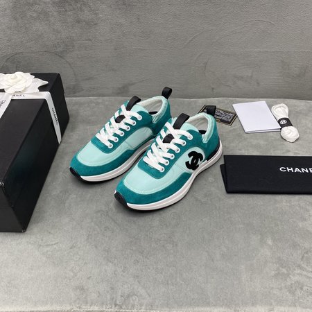 Chanel CC Logo nylon mesh leather sneakers