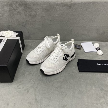 Chanel CC Logo nylon mesh leather sneakers