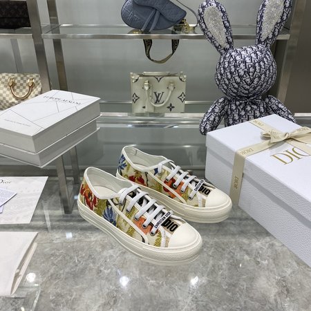 Dior Colorblock pure cotton silk 3D embroidered casual shoes