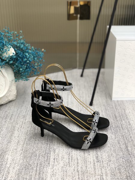 Louis Vuitton Aeal Collection Rhinestone Kitten Heels Sandals