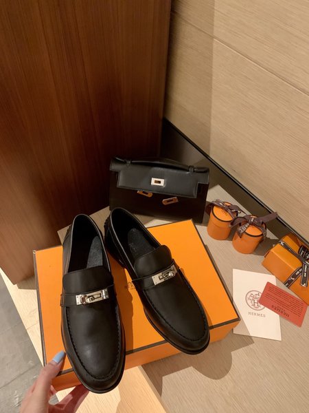 Hermes Kelly buckle loafers cowhide