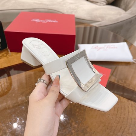 Roger Viver large buckle chunky heel slippers