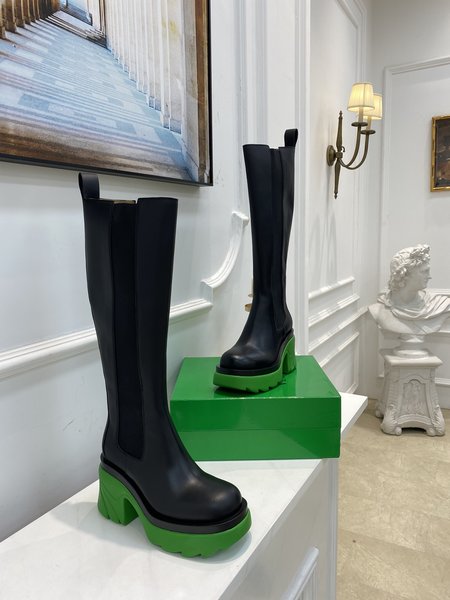 Bottega Veneta green platform high heel boots