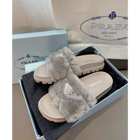 Prada fur slippers