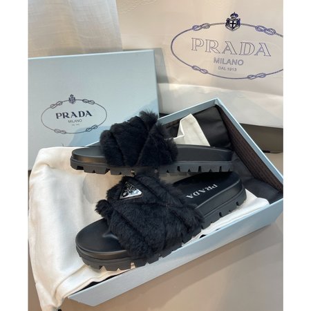 Prada fur slippers