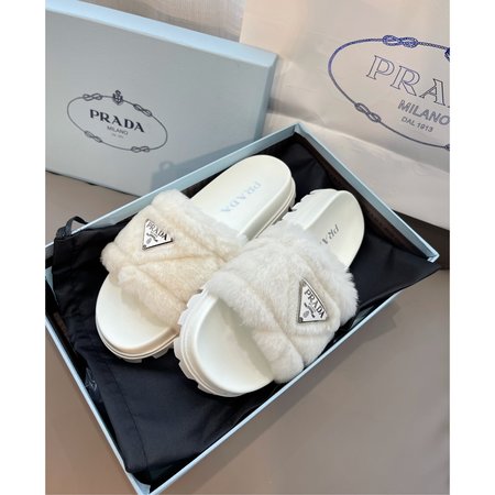 Prada fur slippers