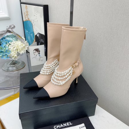 Chanel Pearl high heel boots