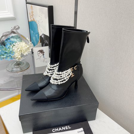 Chanel Pearl high heel boots