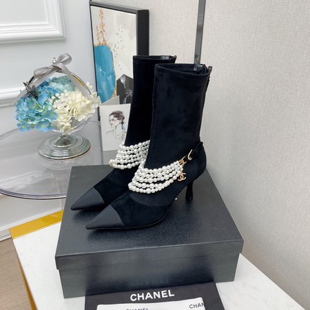 Chanel Pearl high heel boots