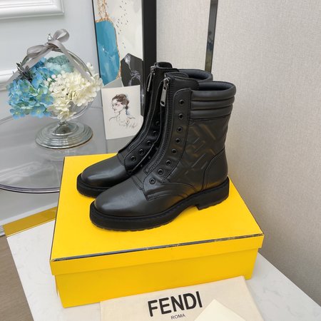 Fendi FF lace-up booties cowhide embossed logo