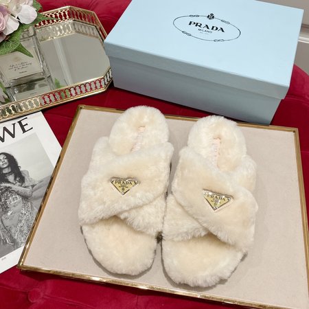 Prada Plush slippers classic triangle logo series