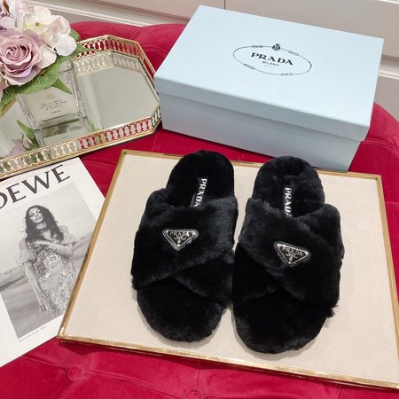 Prada Plush slippers classic triangle logo series