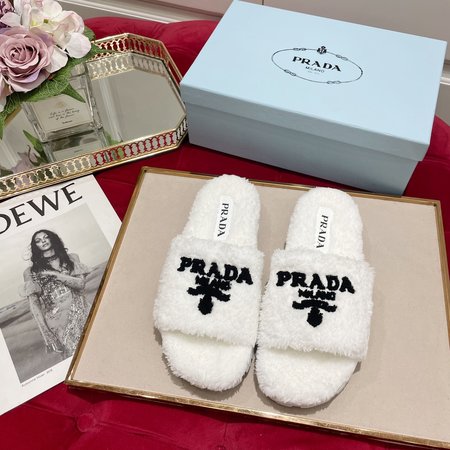 Prada Furry slippers with logo embroidery