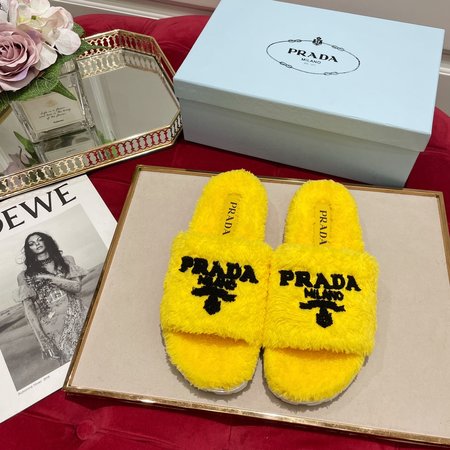 Prada Furry slippers with logo embroidery