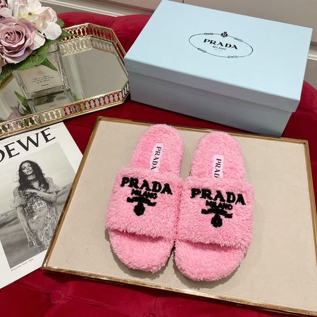 Prada Furry slippers with logo embroidery