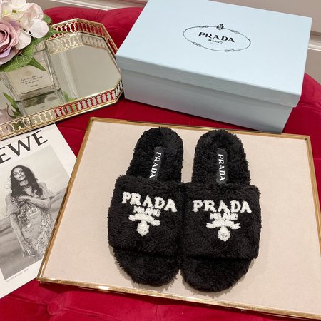 Prada Furry slippers with logo embroidery