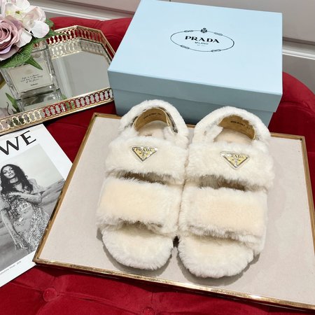 Prada Classic Triangle Logo Series Furry Slippers