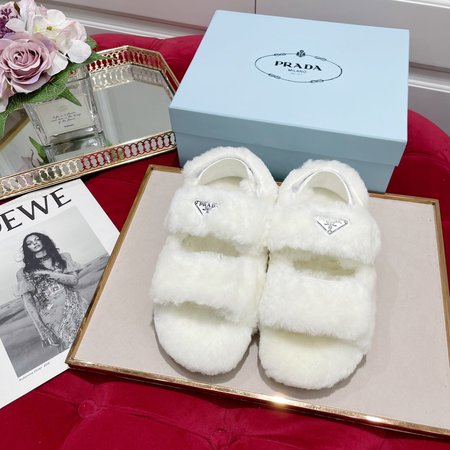 Prada Classic Triangle Logo Series Furry Slippers