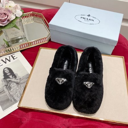 Prada Classic Triangle Logo Series Furry Slippers