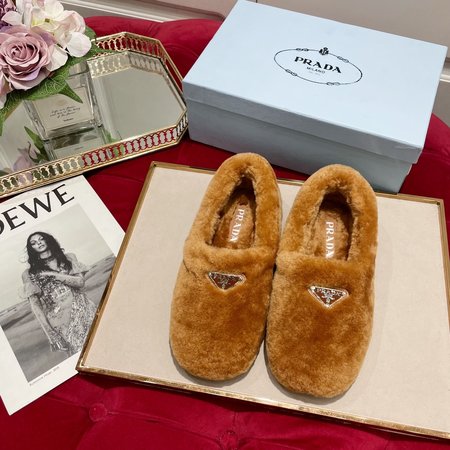 Prada Classic Triangle Logo Series Furry Slippers