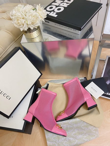 Gucci Thick heel series boots grained lambskin nylon mesh