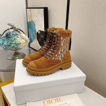 Dior Lace-up embroidered cloth martin boots