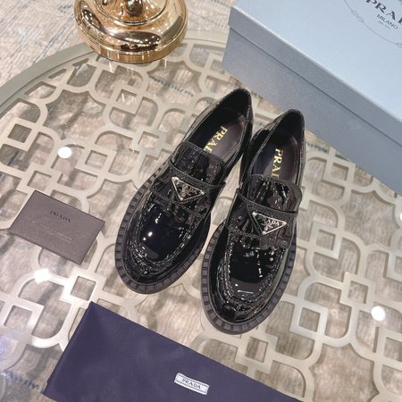 Prada Triangle Logo Platform Loafers Patent Leather