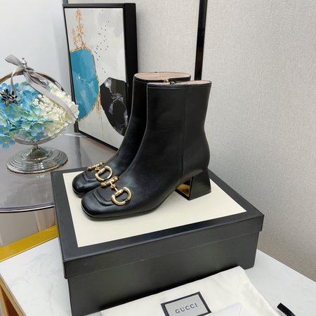 Gucci Horsebit square toe mid-heel short boots in lambskin Heel height: 5.5cm/7.5cm