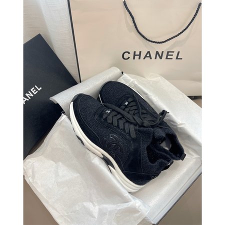 Chanel Sneakers CC black and white panda shoes lace-up flat sneakers