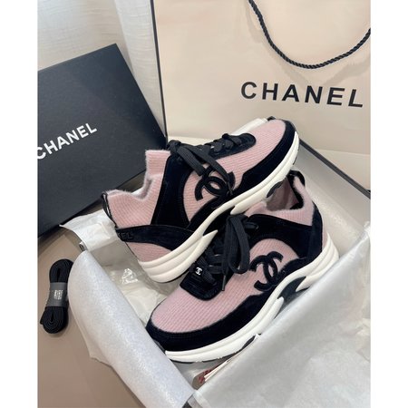 Chanel Sneakers CC black and white panda shoes lace-up flat sneakers