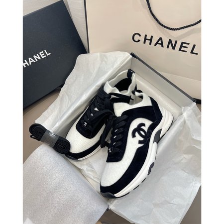 Chanel Sneakers CC black and white panda shoes lace-up flat sneakers