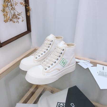 Chanel High Top CC Logo Canvas Sneakers