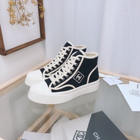 Chanel High Top CC Logo Canvas Sneakers