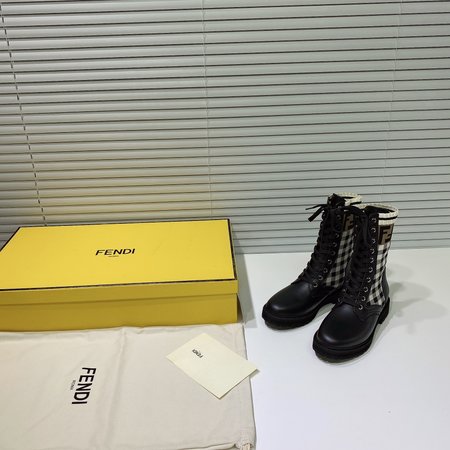 Fendi Lace-up ankle boots woven FF material cowhide lining sheepskin