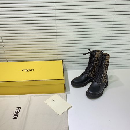 Fendi Lace-up ankle boots woven FF material cowhide lining sheepskin