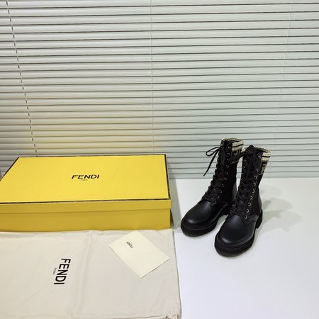 Fendi Lace-up ankle boots woven FF material cowhide lining sheepskin