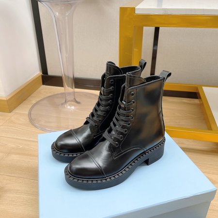 Prada Platform lace-up ankle boots Martin boots in shiny leather