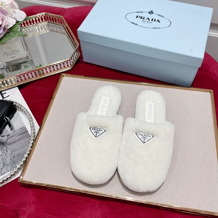 Prada Plush slippers classic triangle logo series