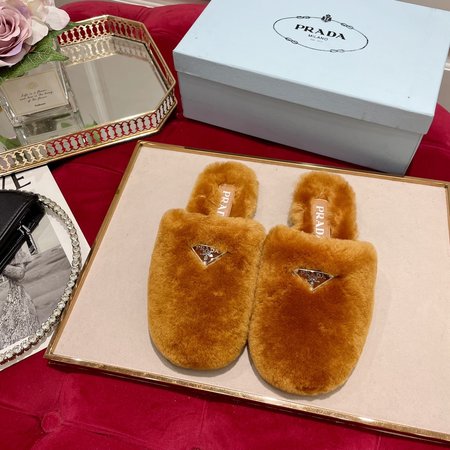 Prada Plush slippers classic triangle logo series