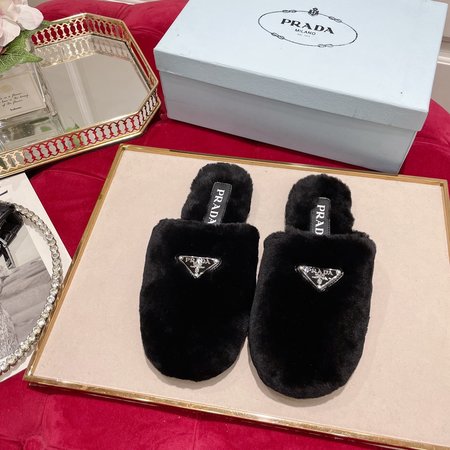 Prada Plush slippers classic triangle logo series