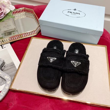 Prada Plush slippers classic triangle logo series