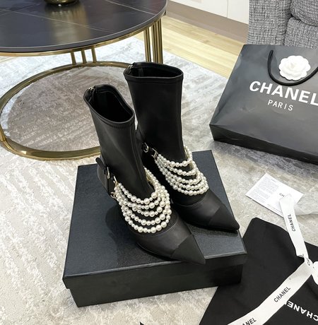 Chanel Pearl Logo Boots