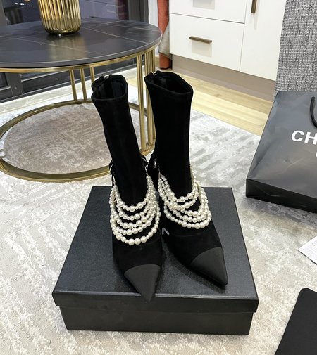 Chanel Pearl Logo Boots