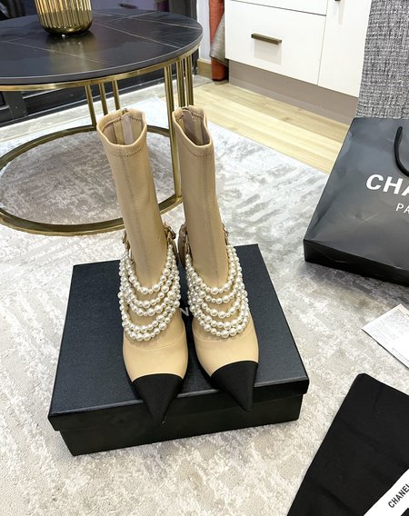 Chanel Pearl Logo Boots