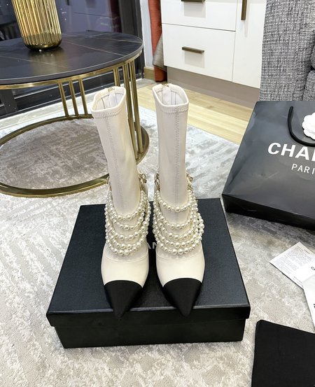 Chanel Pearl Logo Boots